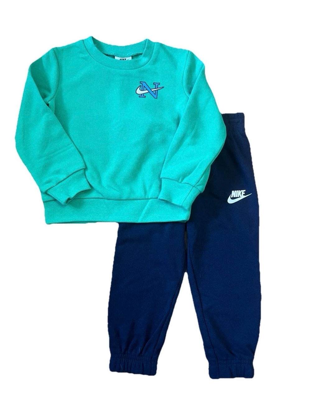 Nike Little Boys Teal Sweatshirt and Navy Joggers Set - Size 2T - Reg $52